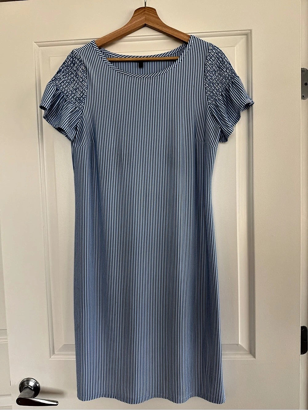 Talbots Striped Flutter Sleeve Midi Dress Blue & White Medium